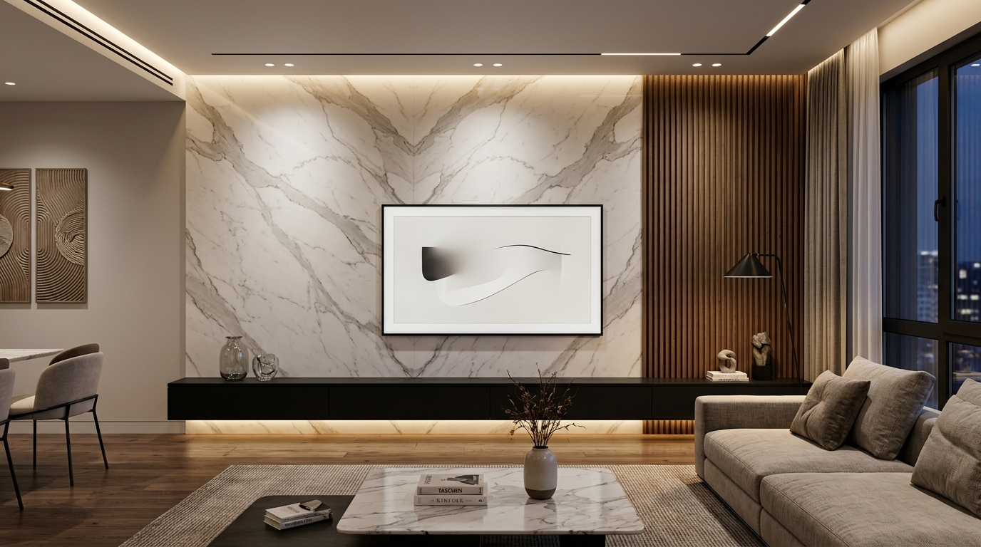 Luxury Living Room and TV Console by The Luxe Studio